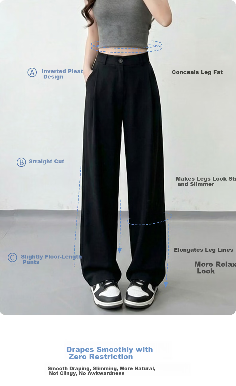 Langsha Women's Summer Thin Slim Fit Draped High-Quality Narrow Wide-Leg Loose Straight-Leg Dress Pants Casual Floor-Length Trousers 8