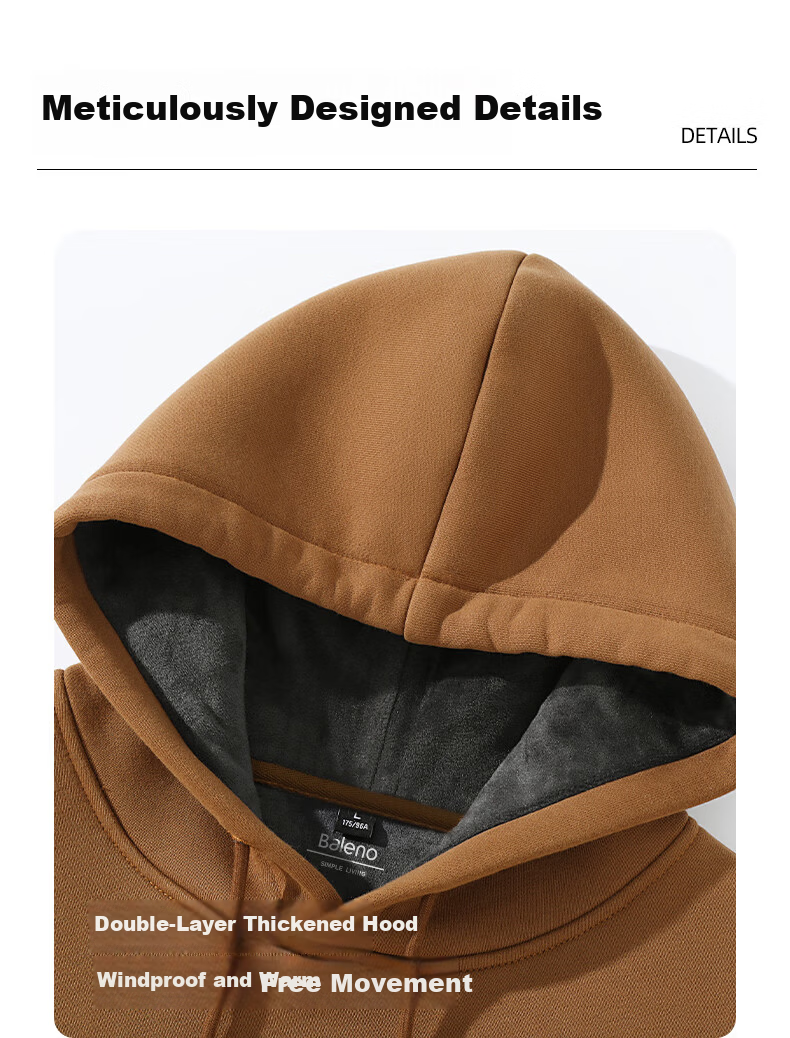 Baleno Heavyweight Hooded Sweatshirt Autumn Winter Men's Fleece Thickened Sports Outdoor Warm Loose Casual Stylish Shirt 5