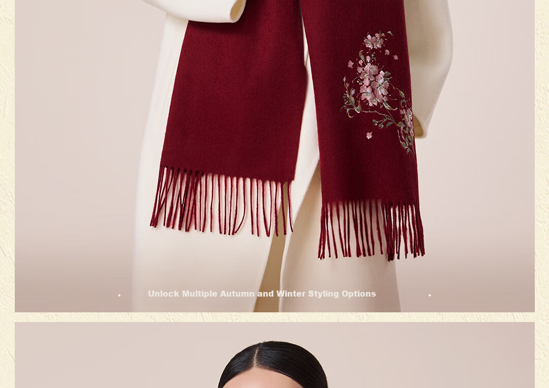 Shanghai Story 100% Wool Scarf Cherry Blossom Embroidery Women's Red Scarf Gift Box for Elders Mom Birthday Mother's Day Gift 12
