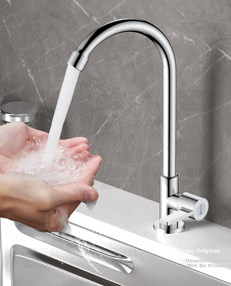 KEGOO Single Cold Kitchen Faucet High Arc Stainless Steel Sink Mixer K2056 5