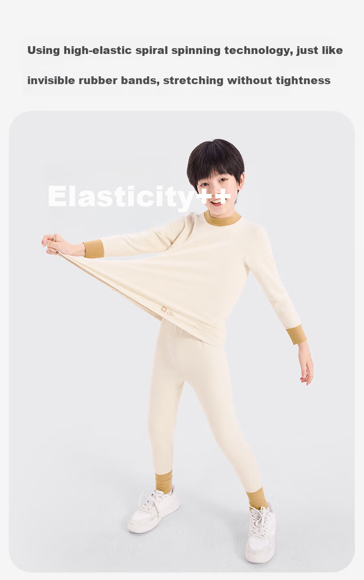 Jiusuibian Kids Thermal Underwear Unisex Autumn Winter Mid-Weight Fleece Lined Wool Blend 7A Antibacterial High Neck School Uniform Base Layer Set 6