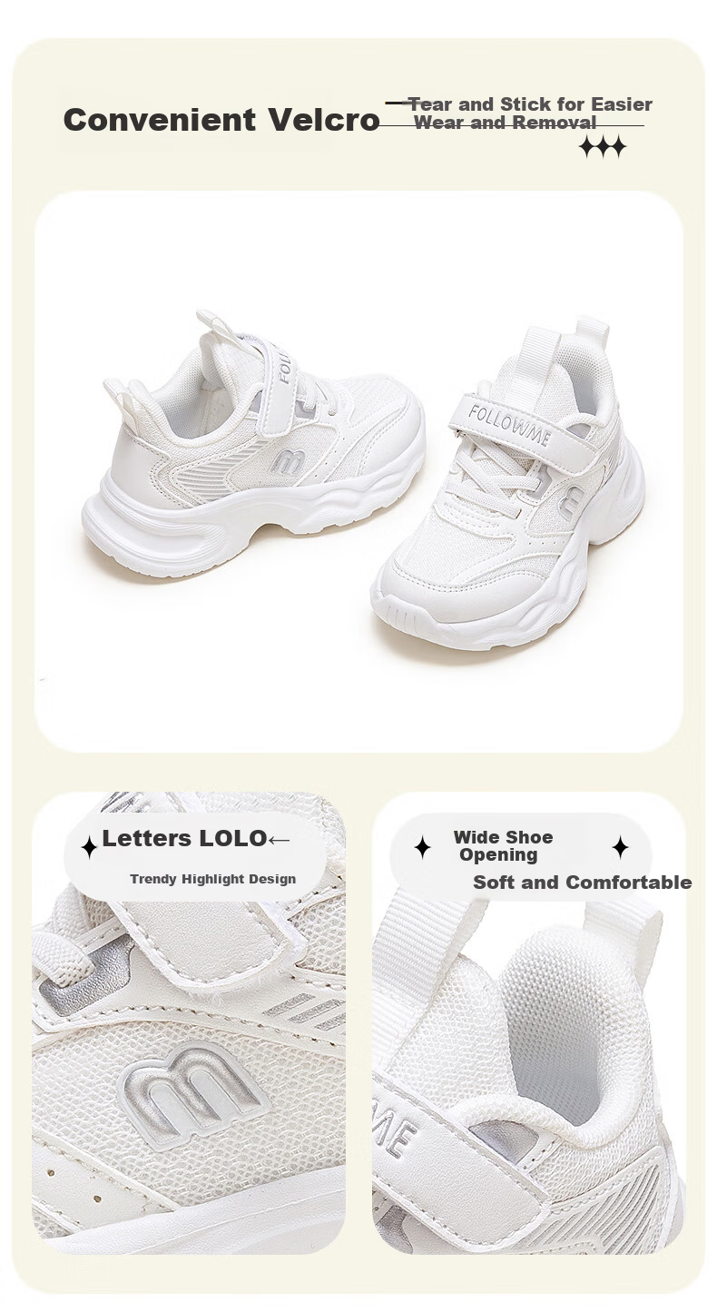 Fulomi Girls' Sports Shoes Spring and Autumn Mesh Breathable Casual Shoes Big Kids School Soft Sole White Sneakers School White Size 38 2