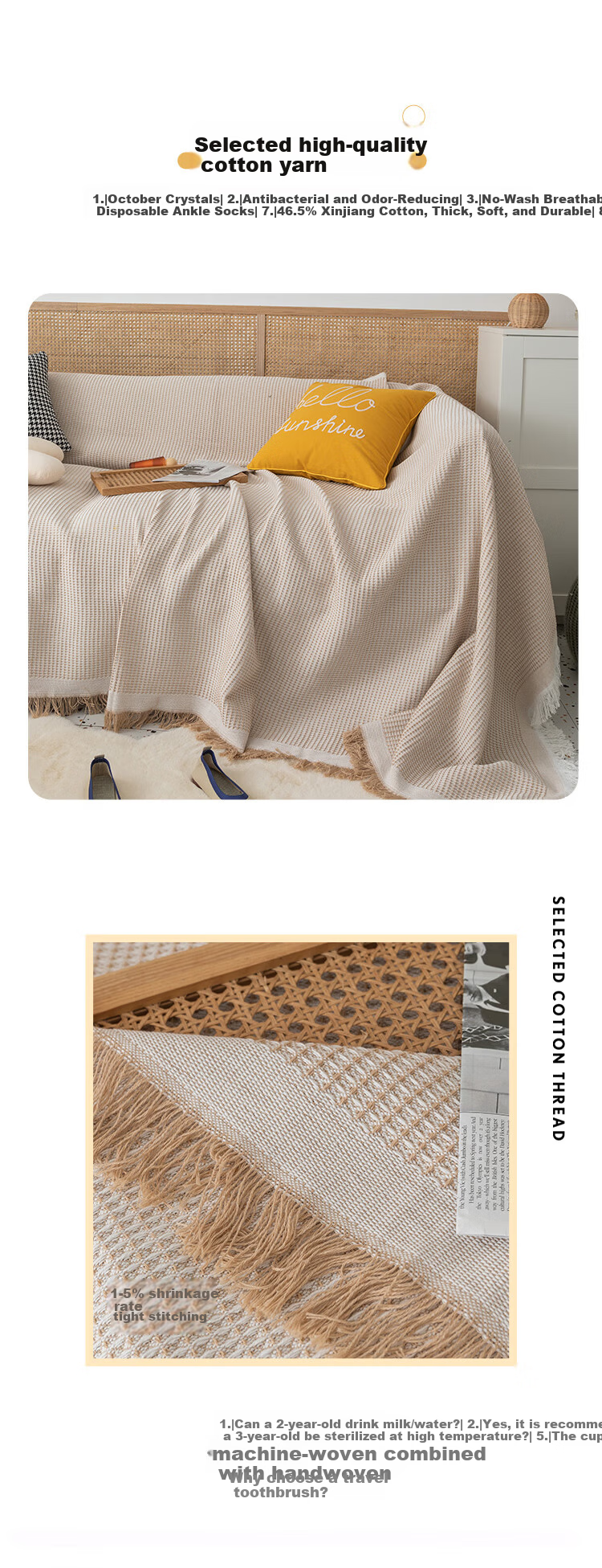 AVIVI Sofa Cover Slipcover Sofa Pad Four Seasons Non-Slip Full Cover Blanket 180x230cm Khaki Waffle Pattern 2
