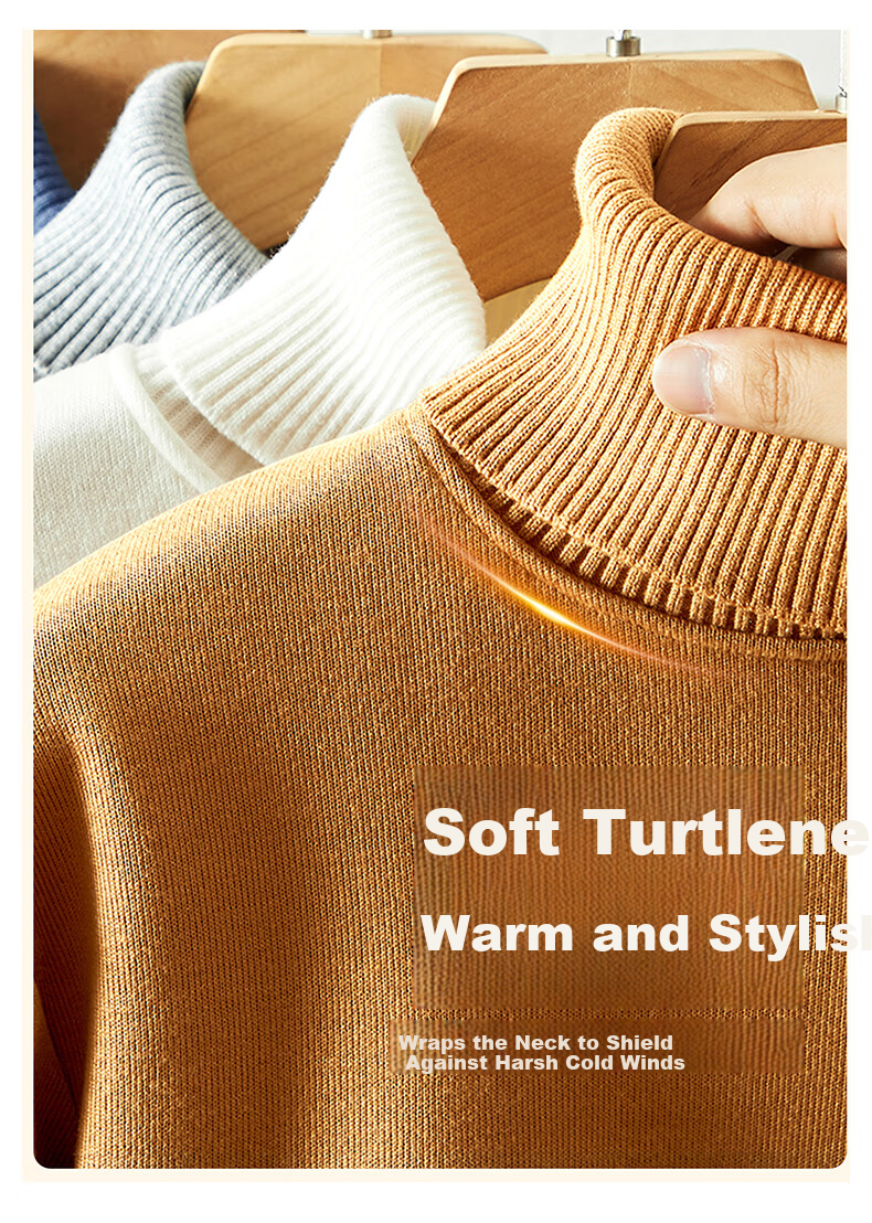 GENIOLAMODE [Endorsed by Ao Ruipeng] Men's High Neck Sweater Winter Fleece Lined Warm Knitwear Black M 3