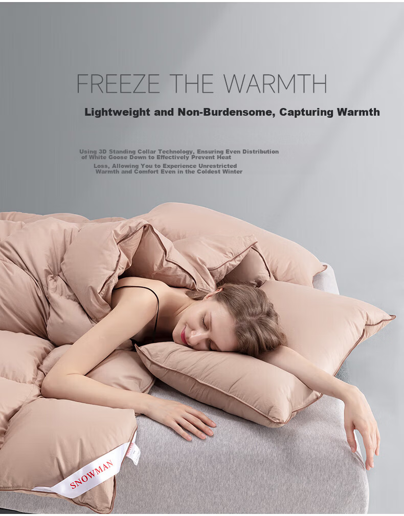 Snowman Thickened Premium 100-Thread Count Satin Imported 95% White Goose Down Quilt Core Winter Duvet 2.0*2.3m Filled with 1300g White Down 15