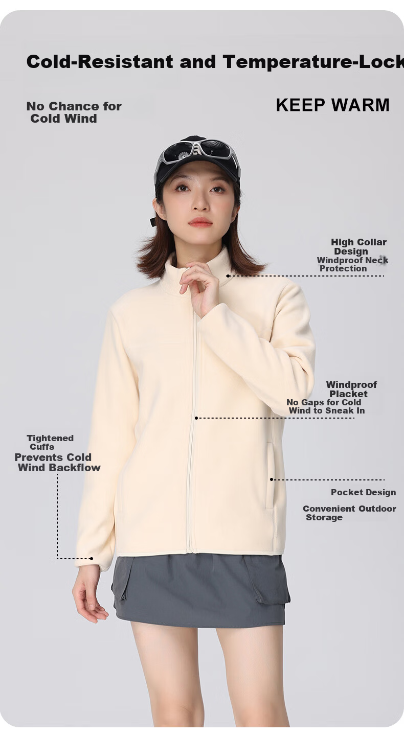 LangSha Autumn Winter Fleece-Lined Sweatshirt Unisex Polar Fleece Jacket Thickened Warm Windproof Softshell Inner Lining Off-White 3