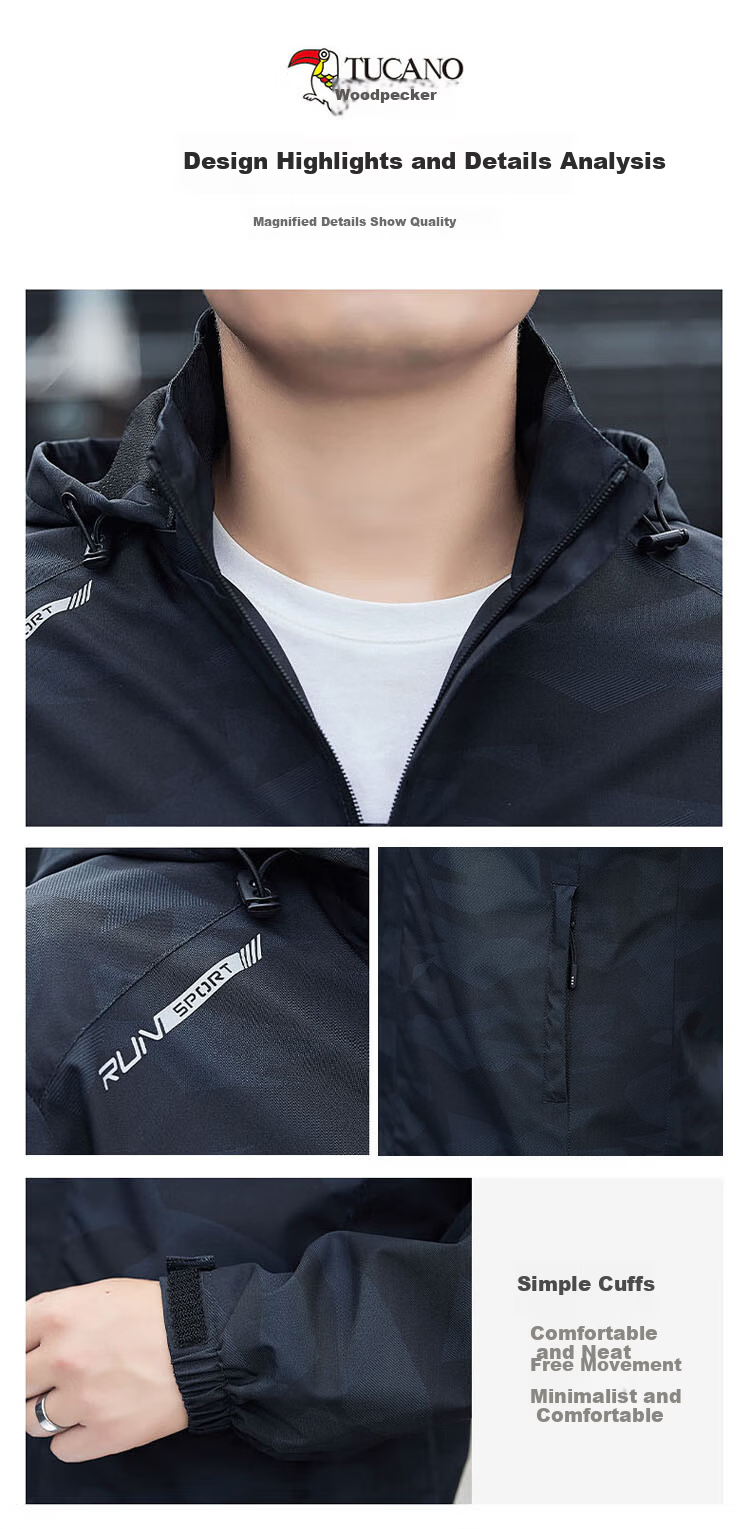 TUCANO Men's Jacket Casual Outdoor Hooded Windproof Coat Dark Gray M 1