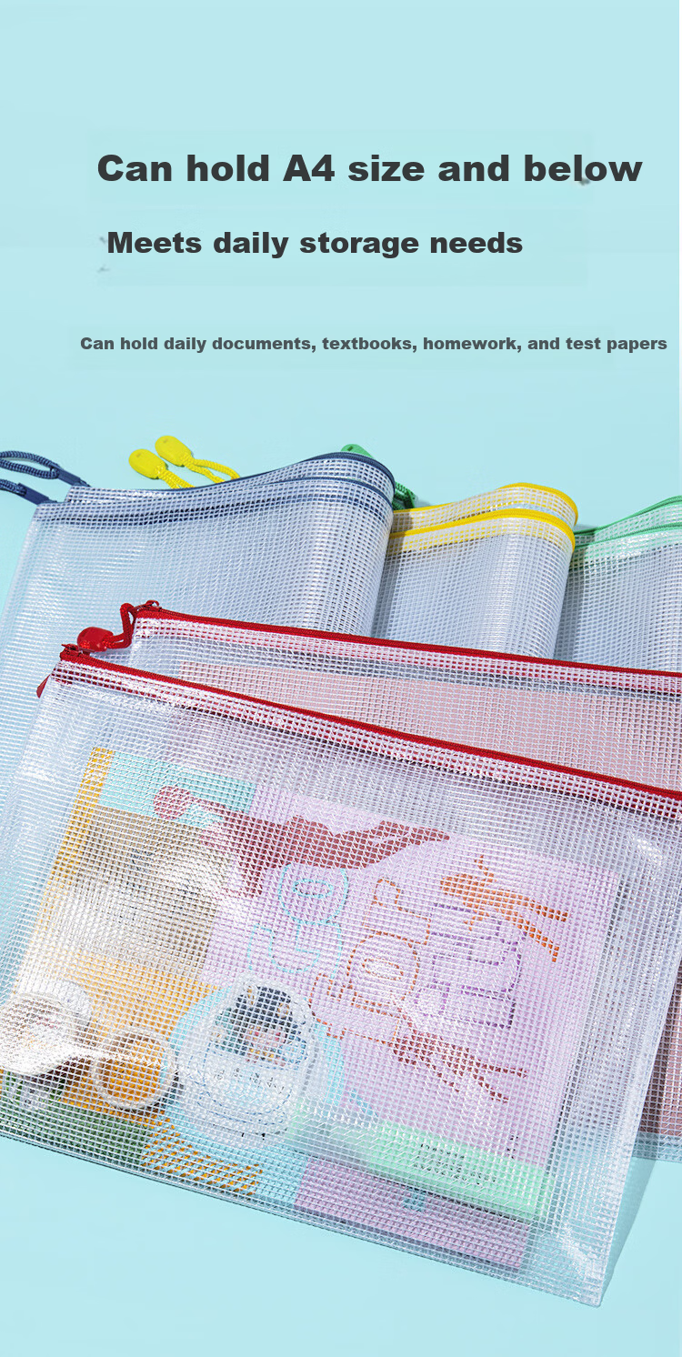 COMIX 10 A4 Thick Transparent Zipper File Folders for Elementary School Subject Classification, Exam Paper Storage, Middle And High School Supplies, Homework Organizer, Exam Bag with Mesh EA5020-10 3