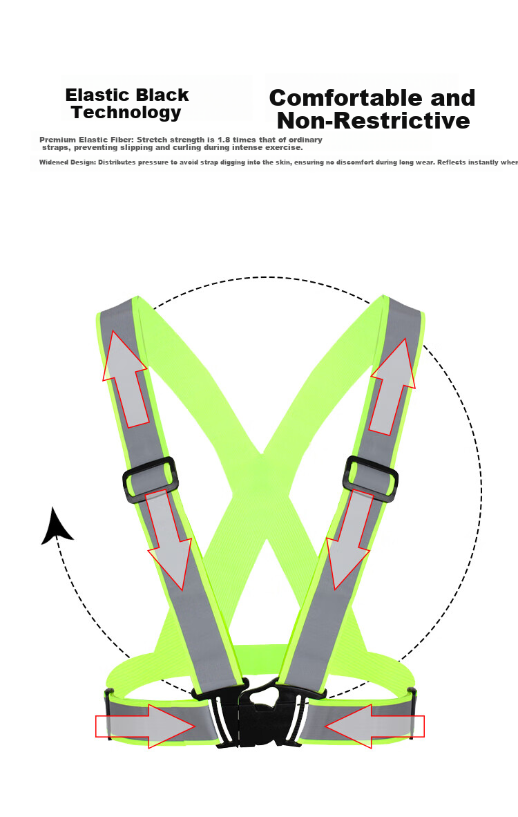 Disguiser Reflective Elastic Adjustable Straps Night Sports Warning Protective Vest with Buckle Fluorescent Green Full Reflective Strips for Sanitation and Construction 4