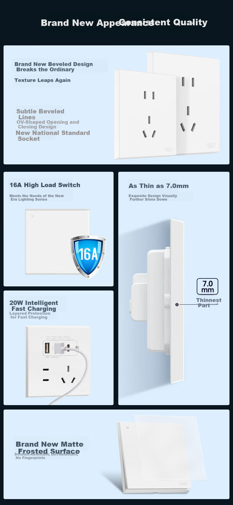 DELIXI CD229 Matte White Skin-Friendly Large Panel 86-Type Wall Switch Emergency Call Switch 4