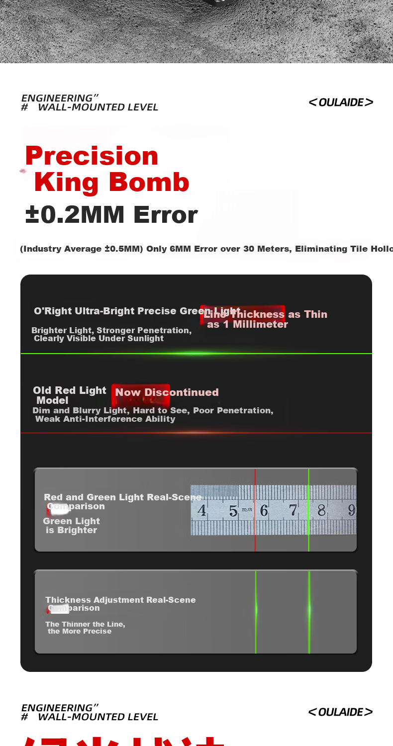 Oread 12-Line High-Precision Infrared Laser Level Wall and Floor Auto-Leveling Tile Leveling Ruler 6