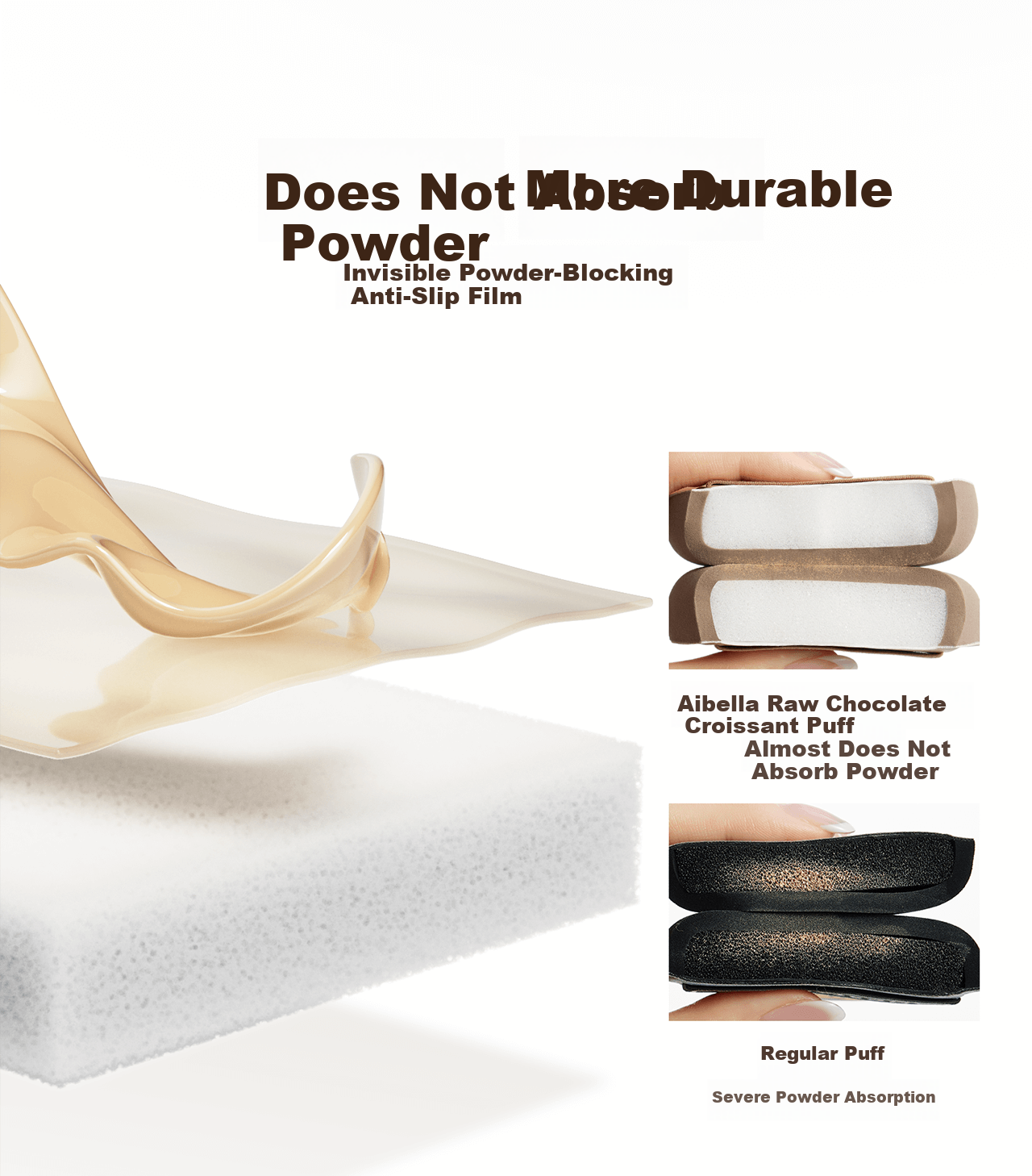 Everbab Aibella Raw Chocolate Croissant Cushion Puff XL Size 4 Pieces Makeup Sponge Dual Use Wet and Dry 6