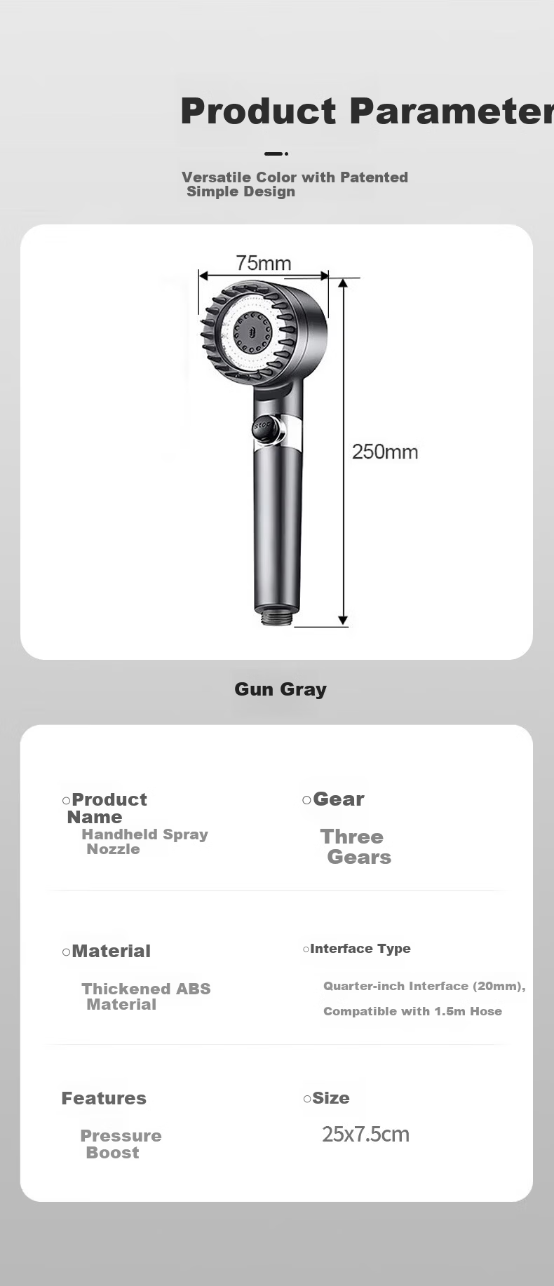 OPLSED [Germany] Gunmetal Gray Pressurized Shower Head High Pressure Shower Bathroom with Massage and Skin Care Filter OP-BXG006 9