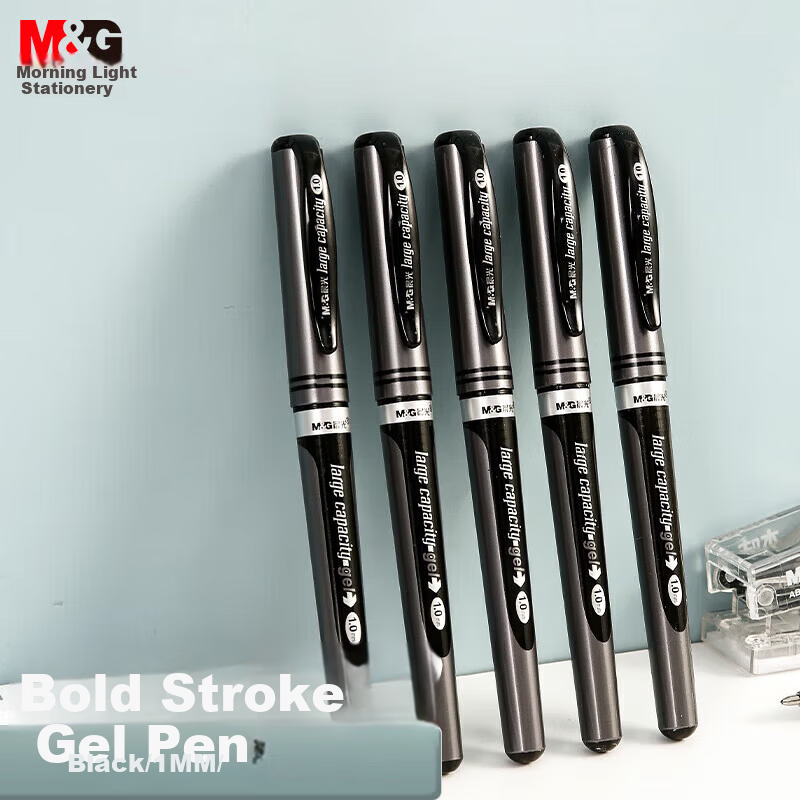 M&G 1.0mm Black Gel Pen Bold Stroke Business Signature Carbon Fiber Writing Pen Thick Tip AGP13604A 3-Pack
