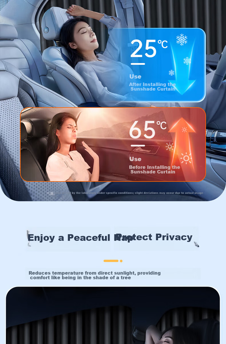 Jiabalan Car Sunshade Set of 4 - Magnetic Side Window Sunshade, Heat Insulation, Mosquito Protection, Privacy, Automatic Retractable Sunshade Curtain 10