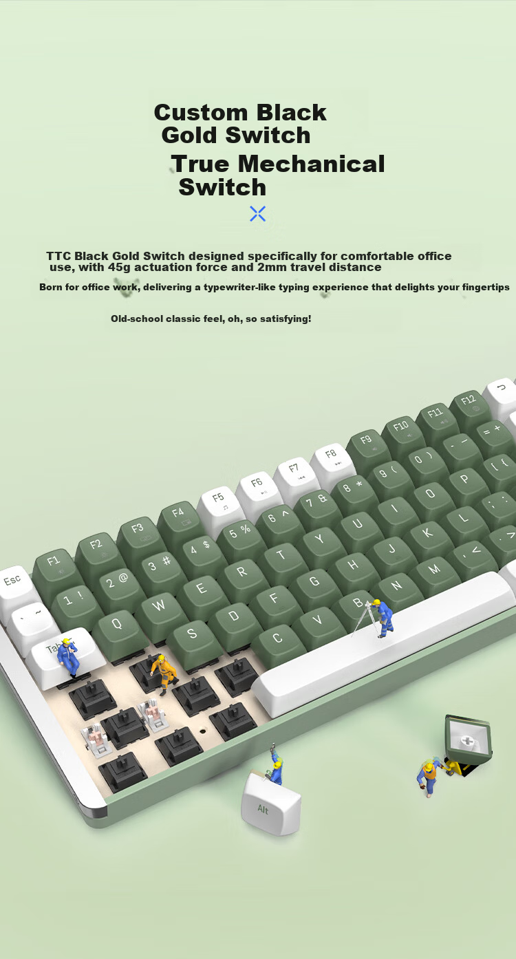 AUSDOM HOLA108 Wireless Keyboard and Mouse Combo Office Gaming Mechanical Keyboard 108-Key Anti-Ghosting Full Layout Desktop Computer Set Green White 8