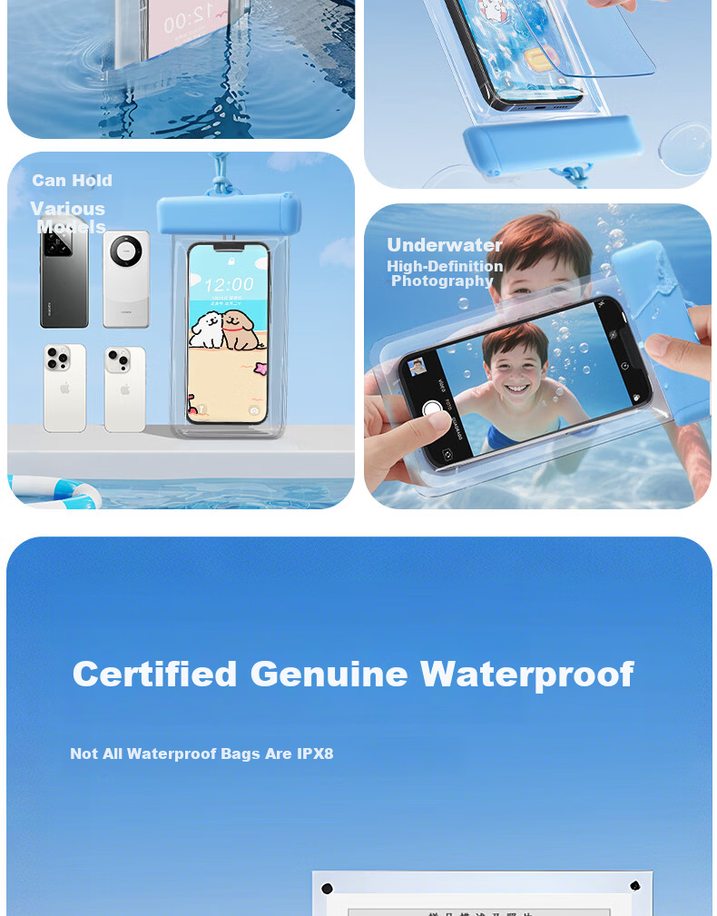 VIPY Waterproof Phone Pouch Touchscreen Compatible Underwater Camera Dustproof Swimming Rafting Sealed Lanyard Blue 2