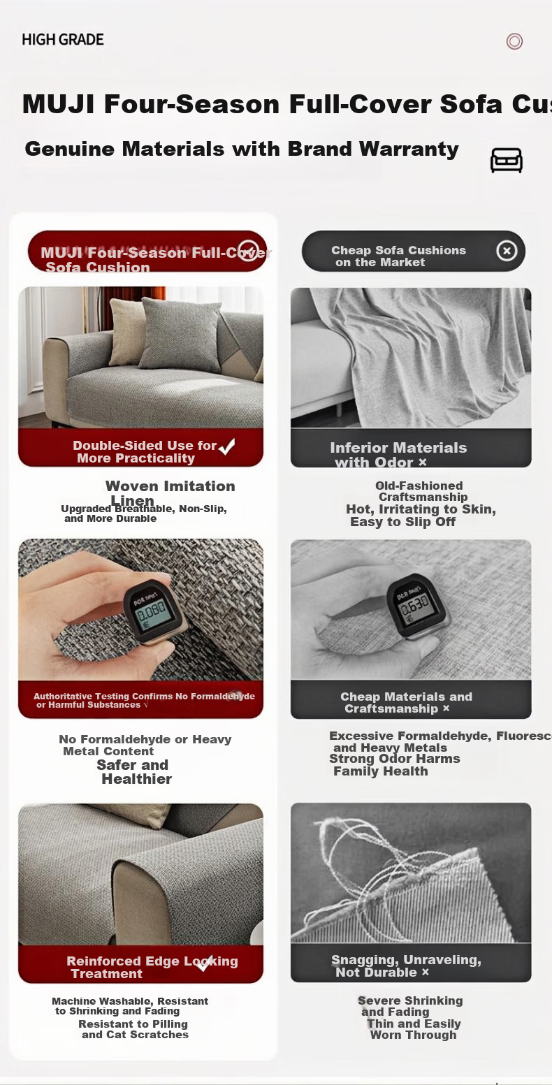 MUJI Sofa Cushion Cover Slipcover Sofa Seat Pad Four Seasons Non-Slip Armrest Backrest Cloth 90x90 Rustic 1