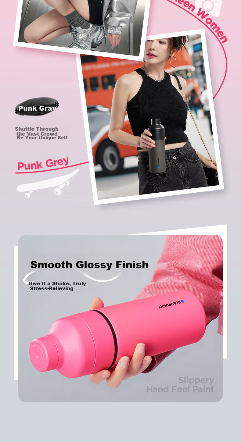 BLAUPUNKT Stainless Steel Juicer Portable Juicing Cup Home Juice Machine Insulated Ice Crushing Rechargeable Mini Multifunctional Antioxidant 316L Sweet Pink 3