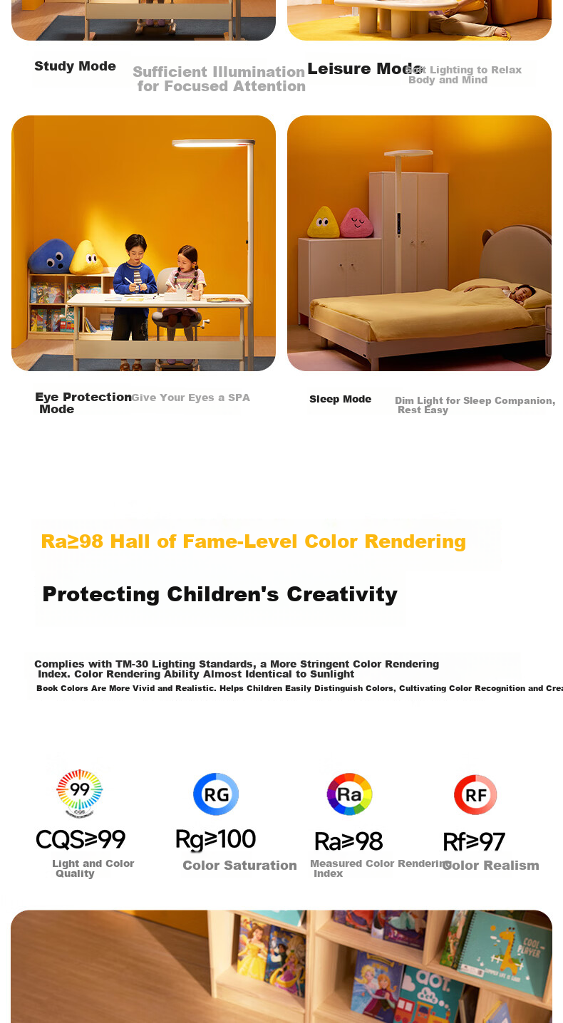 Tongshijie Red Light Eye Protection Smart Voice-Controlled Full Spectrum Floor Desk Lamp Children's Blue Light and Flicker Protection Study Lamp 140W 21