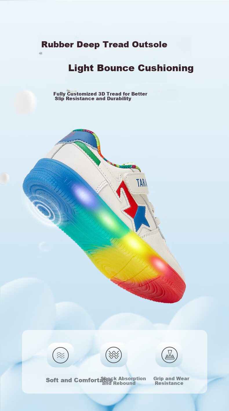 TARANIS Autumn Kids Light-Up Sports Shoes Boys Controllable Switch Sneakers Non-Slip Glowing Shoes White/Blue/Red Size 27 4