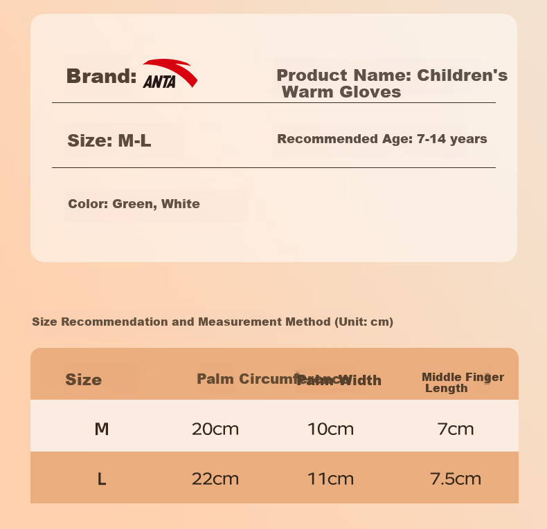 ANTA Kids Winter Thermal Gloves Cold-Resistant Ski Gloves for Boys and Girls, Fleece-Lined Thickened Outdoor Anti-Freeze Five-Finger Gloves, Green M 16