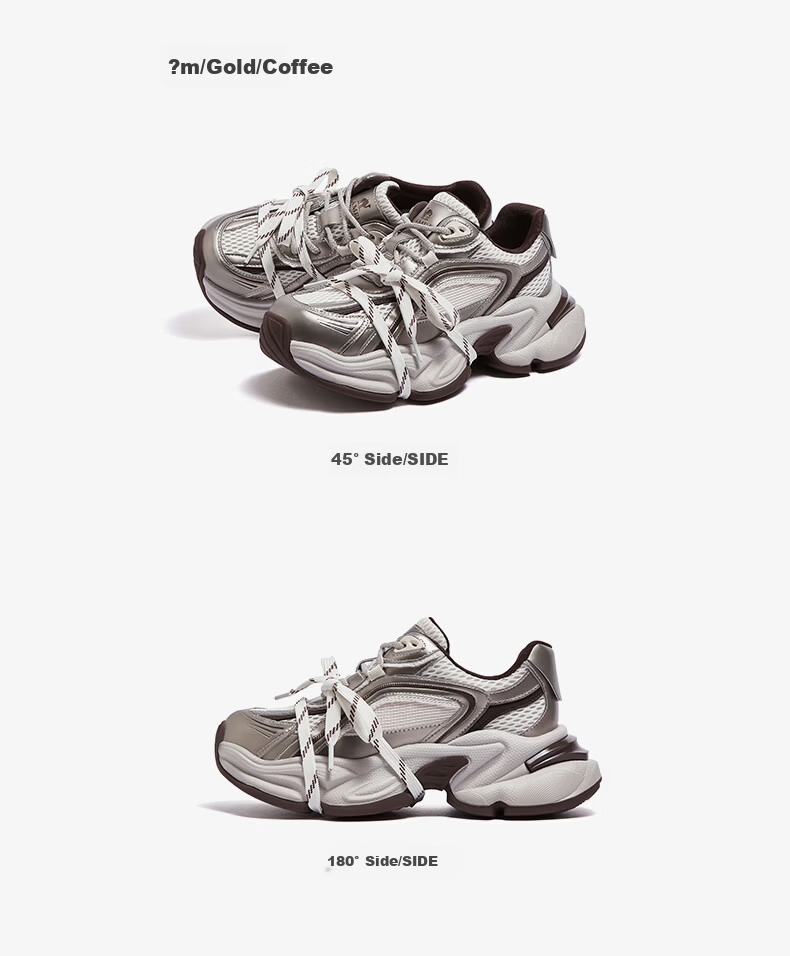 CAMEL Silver Star Dad Sneakers Women Mesh Patchwork Height Increasing Casual Shoes L26S283083W Silver/Purple (Breathable Mesh) Size 37 37