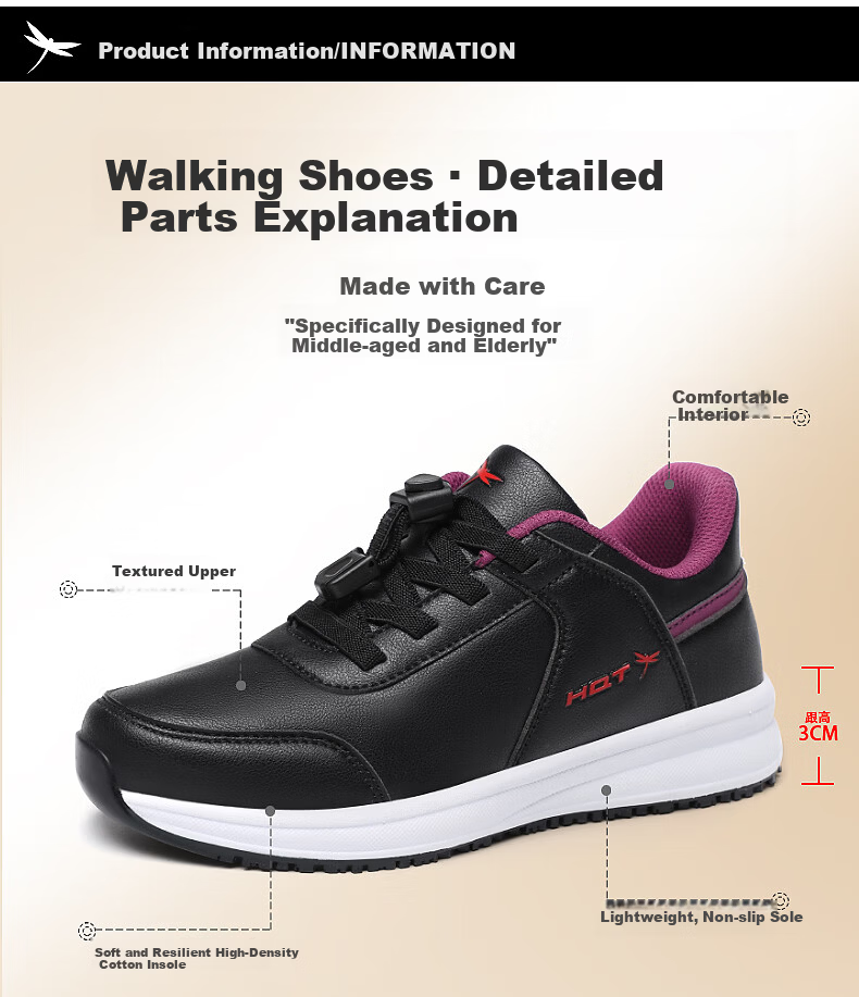 Red Dragonfly Brand Women's Middle-aged and Elderly Soft Sole Comfortable Mom Shoes Outdoor Walking Sports Casual Shoes WXB330331 5