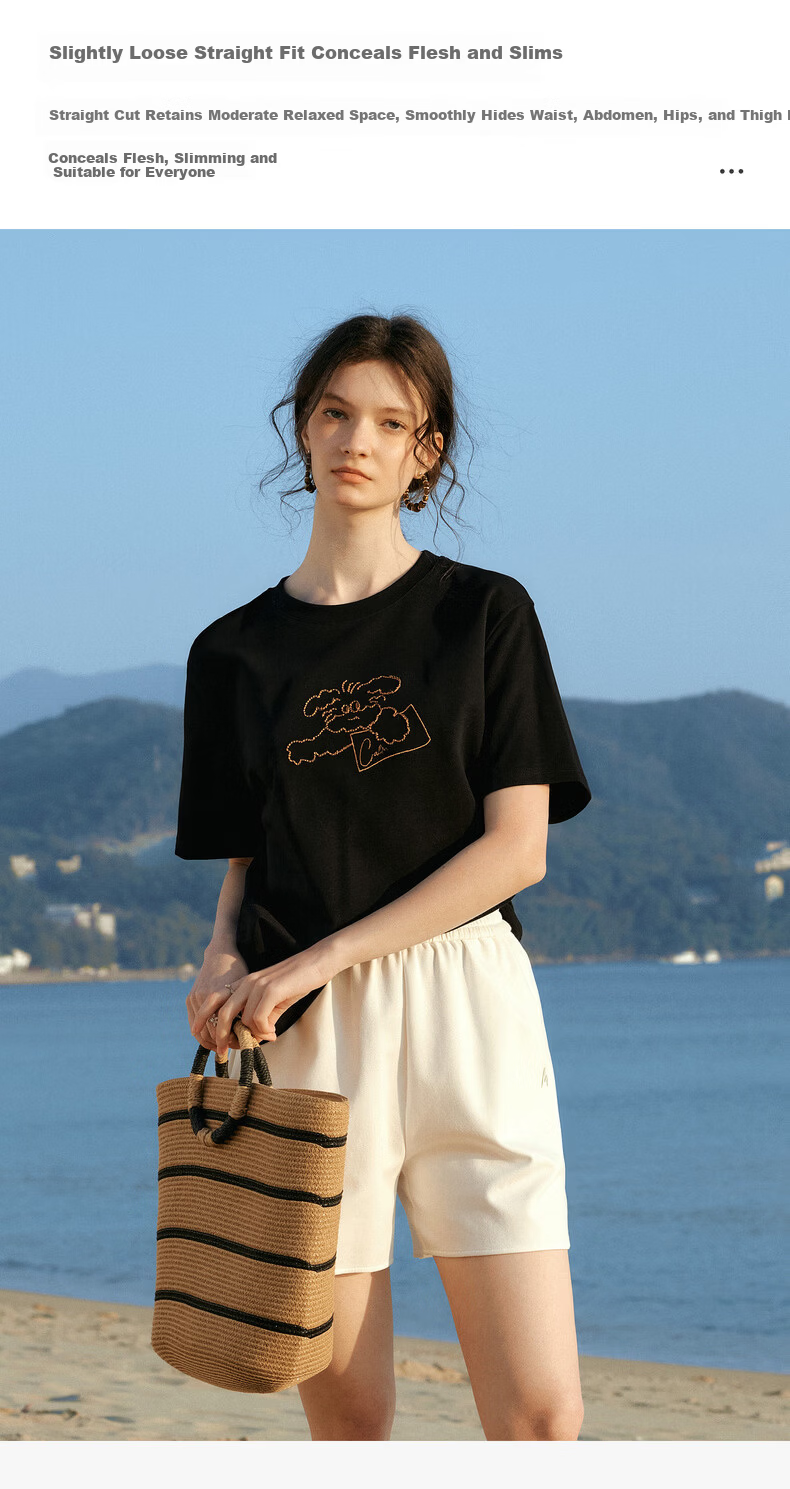 Olrain Eurier New Summer Women's Casual Dog Embroidery Crew Neck Loose Short Sleeve T-Shirt Black XL 7