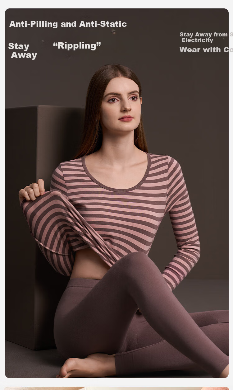 Tingmei 100% Pure Cotton Thermal Set Women's Underwear Autumn Top and Bottom 10A Antibacterial Base Layer Thin Spring Style 3