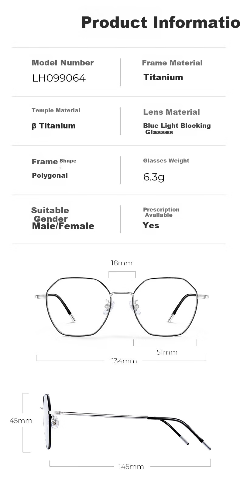 LOHO Ultra-Light 6g Beta Titanium Pure Titanium Eyeglass Frames for Women, Anti-Blue Light Radiation, Prescription Available, Zeiss Lenses, Anti-Fatigue for Me 16