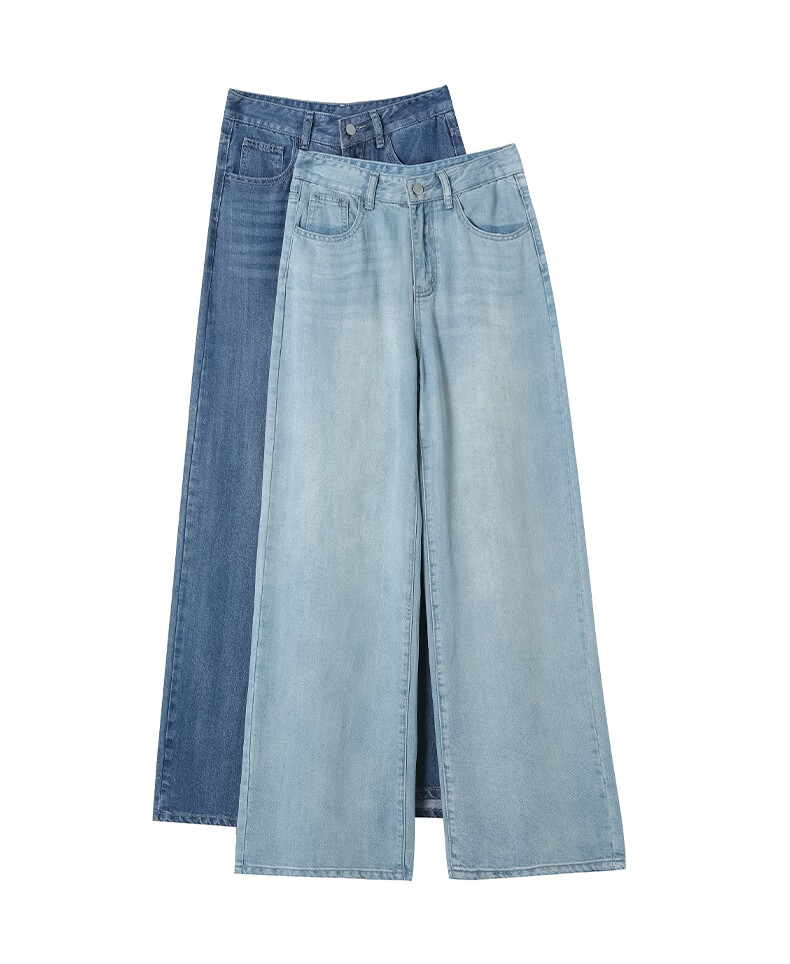 Jeanswest Women's Summer Soft Tencel High-Waist Draped Lyocell Wide-Leg Straight-Leg Retro Blue Tencel Lyocell Pants L 25