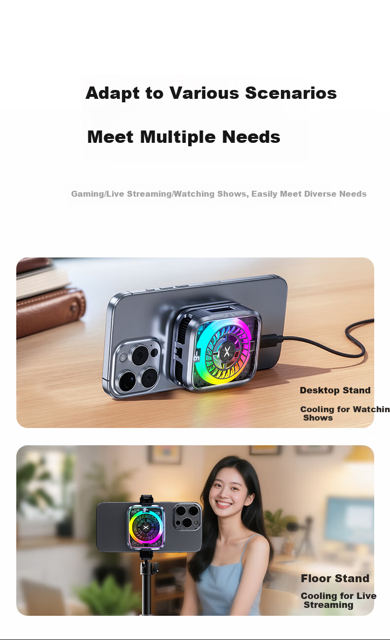 Future Series Semiconductor Magnetic Phone Cooler Gaming Dedicated Variable Frequency 15W True Ice RGB Lighting Back Clip Live Streaming Tablet Cooling Device Compatible with Apple iPad 17