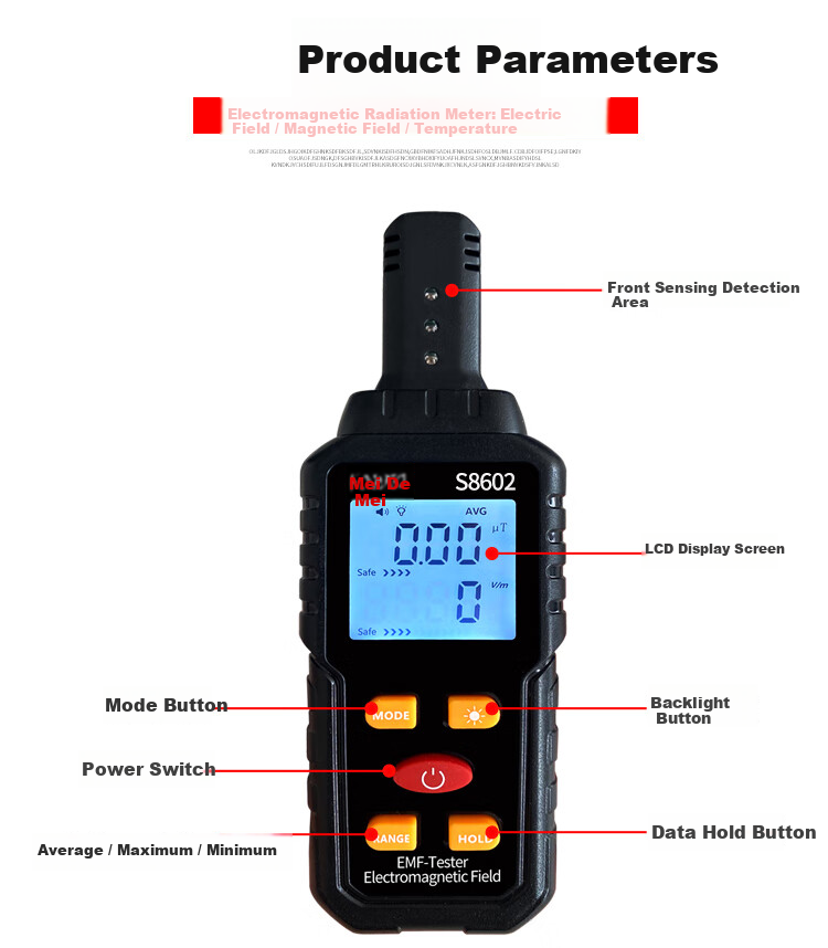 Meidemei Portable Household Appliance Electromagnetic Radiation Detector Digital Display High and Low Frequency Electric and Magnetic Field Meter S8602 10
