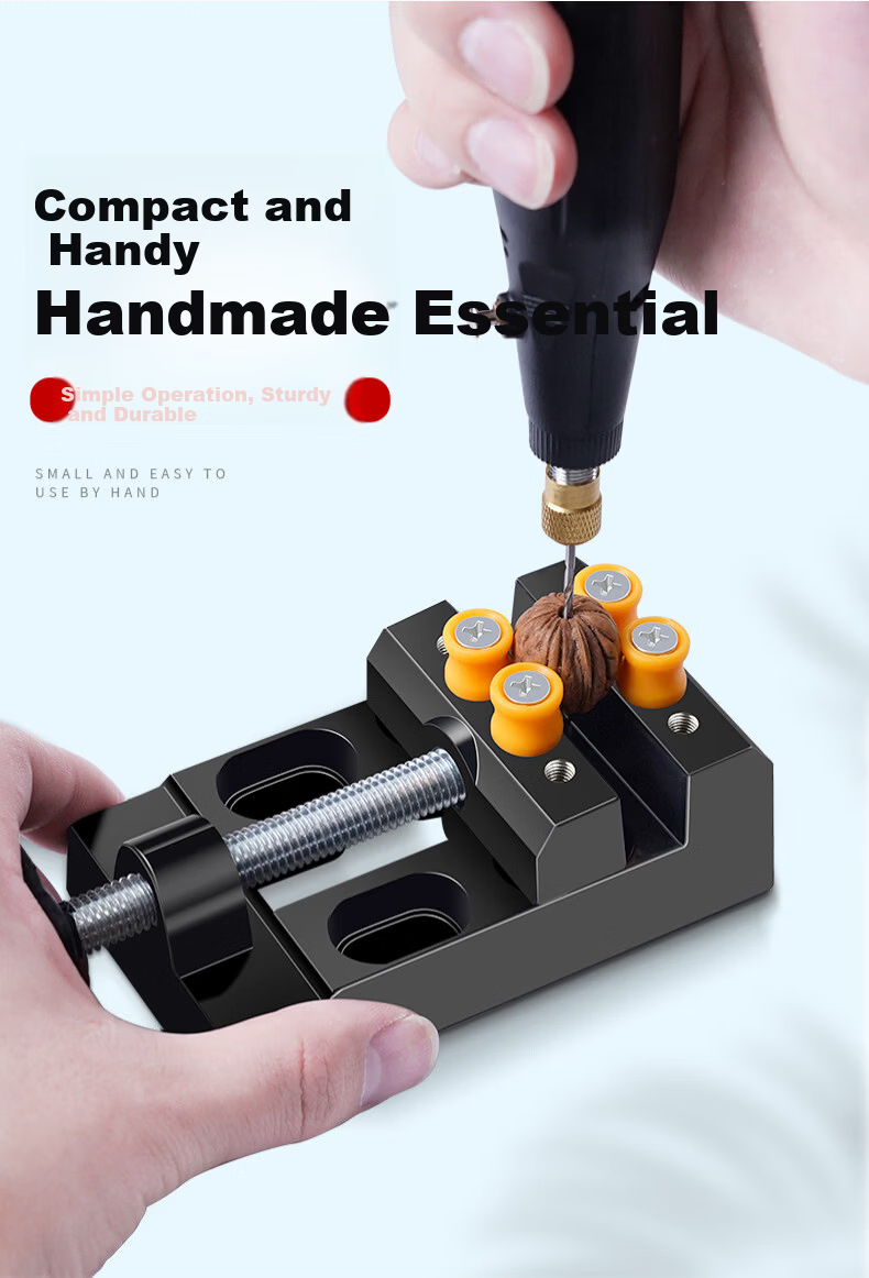 Bohuida Mini Small Bench Vise Clamp Small Flat Mouth Pliers Bead Walnut Holding Tool for Wood Carving Drill Press 8