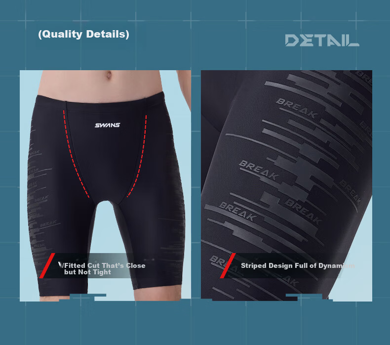 SWANS Men's Professional Sun Protection Knee-Length Quick-Dry Swim Shorts, Swimming Trunks, Diving Swimwear, Black, Size M 3