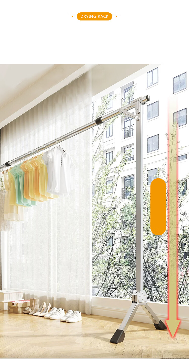 Huakai Star Floor-Standing Balcony Clothes Drying Rack Foldable Extendable YJ181 1.6m Adjustable Clothes Hanger No Installation Needed 4