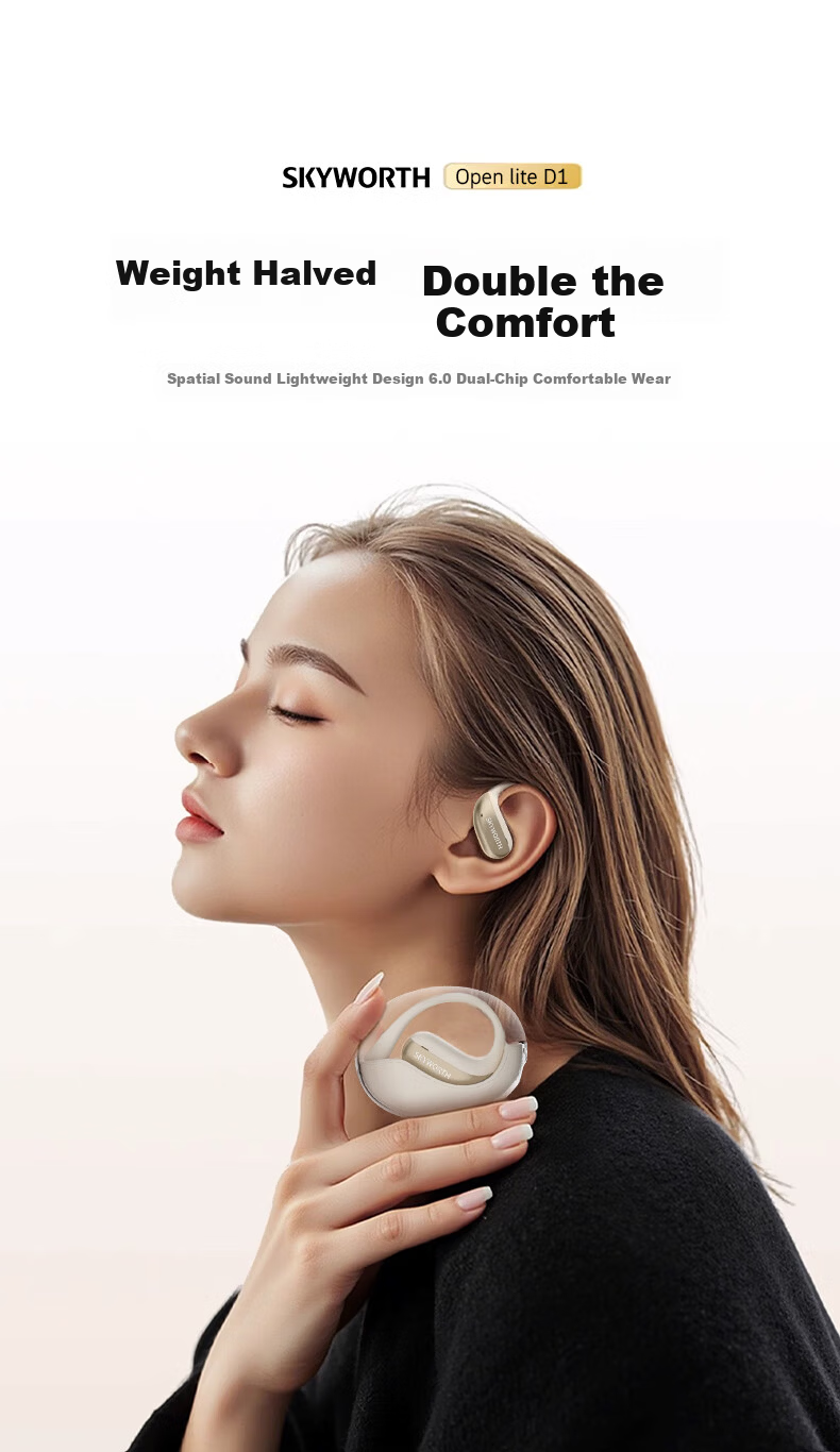 Skyworth Open Lite D1 Bluetooth Earphones Open-Ear Hanging Design Wireless AI Call Noise Cancelling Sports Earbuds Long Battery Life 1