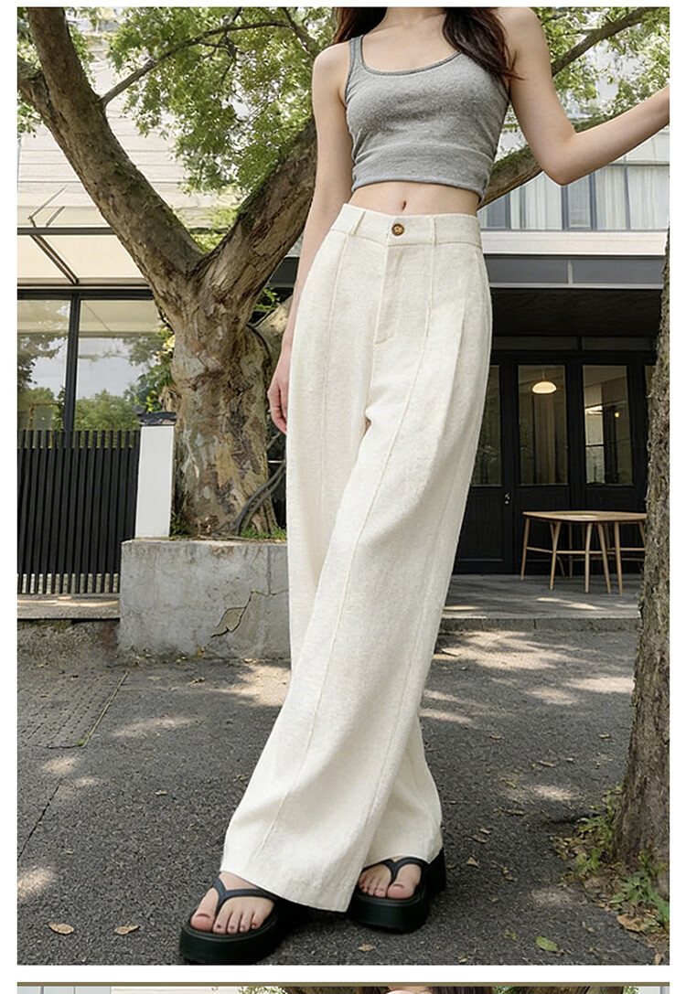 Free Style Wide-Leg Pants for Women Summer Thin 2026 New High Waist Loose Tencel Linen Straight Casual Pants 13