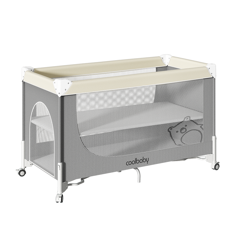 Coolbaby Baby Crib Adjustable Seamless Bed Rail Multifunctional Portable Baby Bed Rice [Flagship Model]