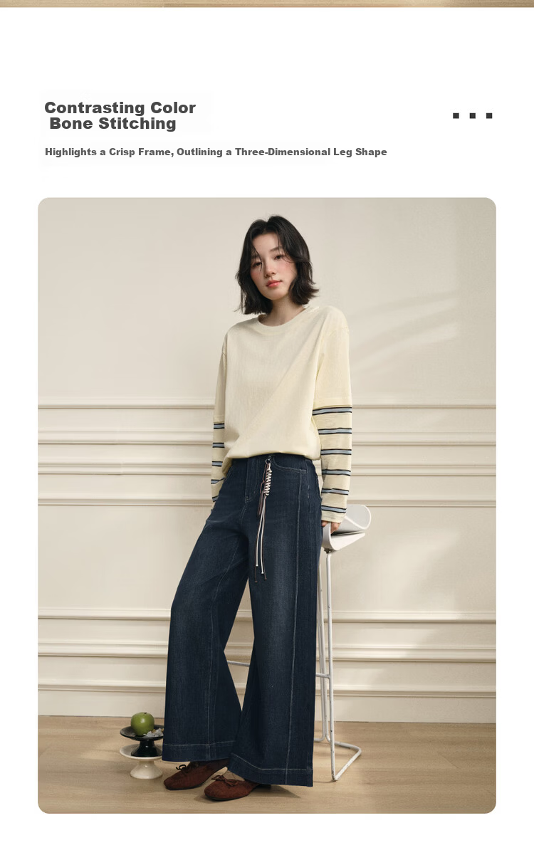 Giordano Designer 2026 Spring Vintage Washed High-Waist Wide-Leg Whisker Denim Jeans for Women 18416302 5