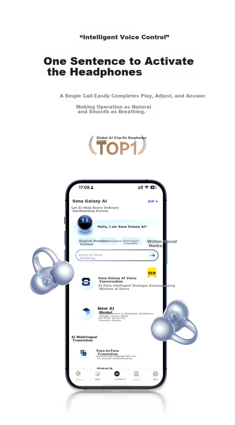 SANAG Sena S8S Ultra Ear Clip Bluetooth Headphones Bone Conduction Open-Style AI Sports Earphones Compatible with Apple Xiaomi White 9