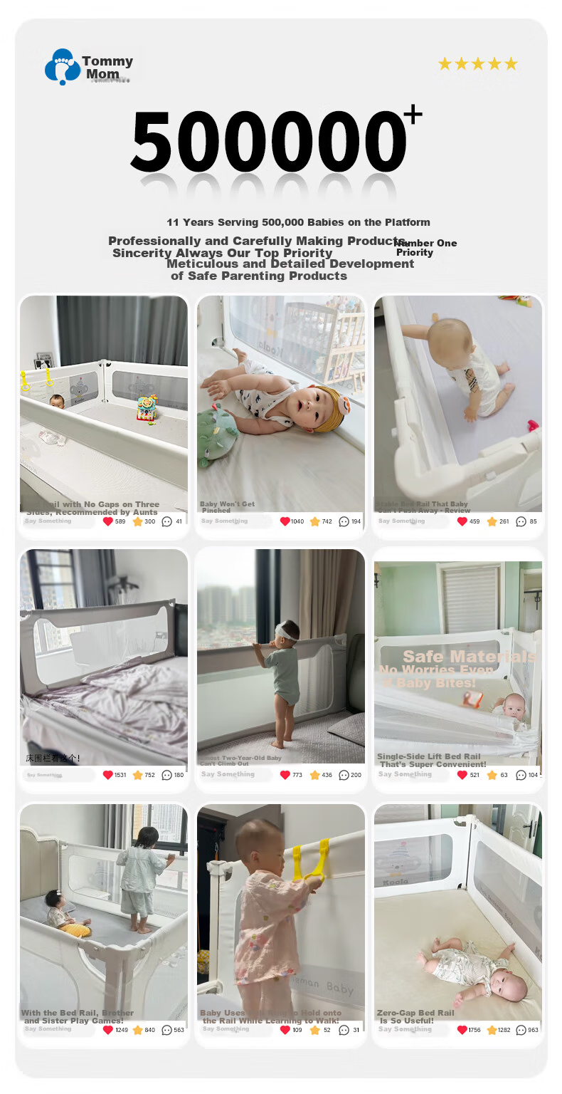 Tommy&Kids A2 Baby Crib Bumper Anti-Fall Guardrail No-Installation Cream White Three-Sided 1.8*2*2 2