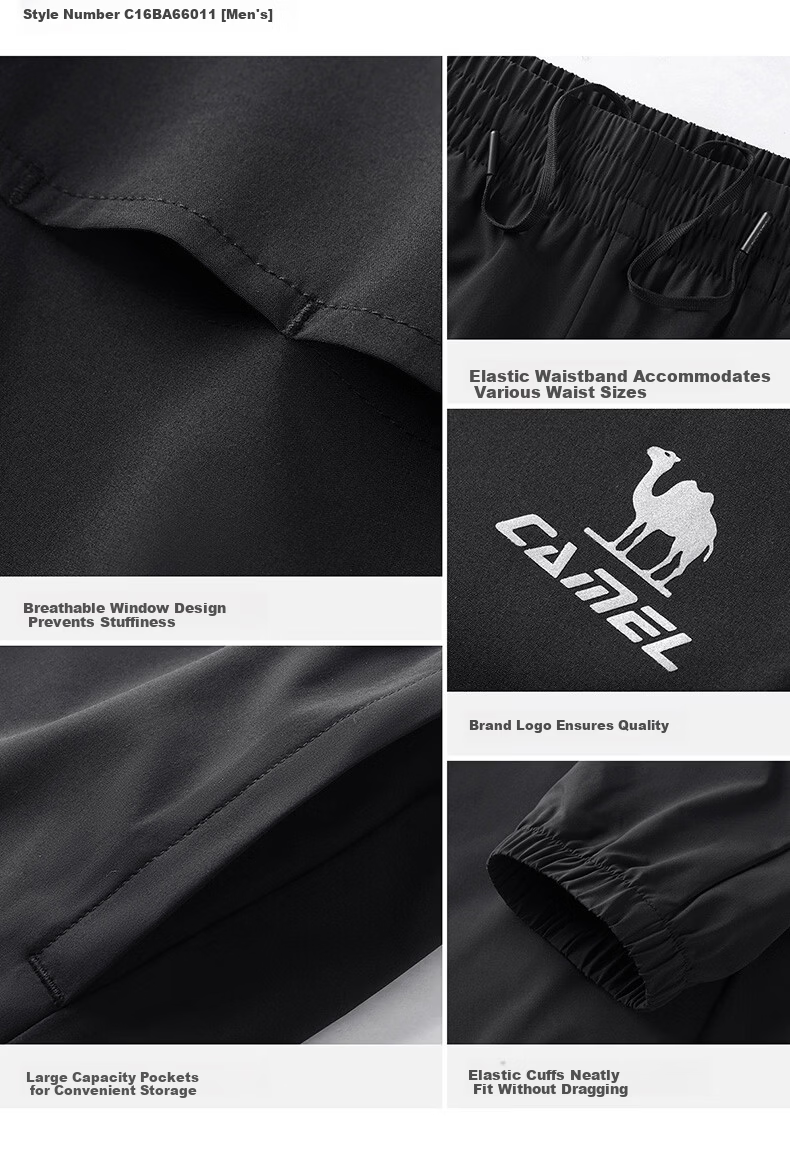CAMEL Quick-Dry Breathable Men's Sports Pants Ice Cooling Sun Protection Jogger Casual Pants Phantom Black XXL C16BA6L6011 18
