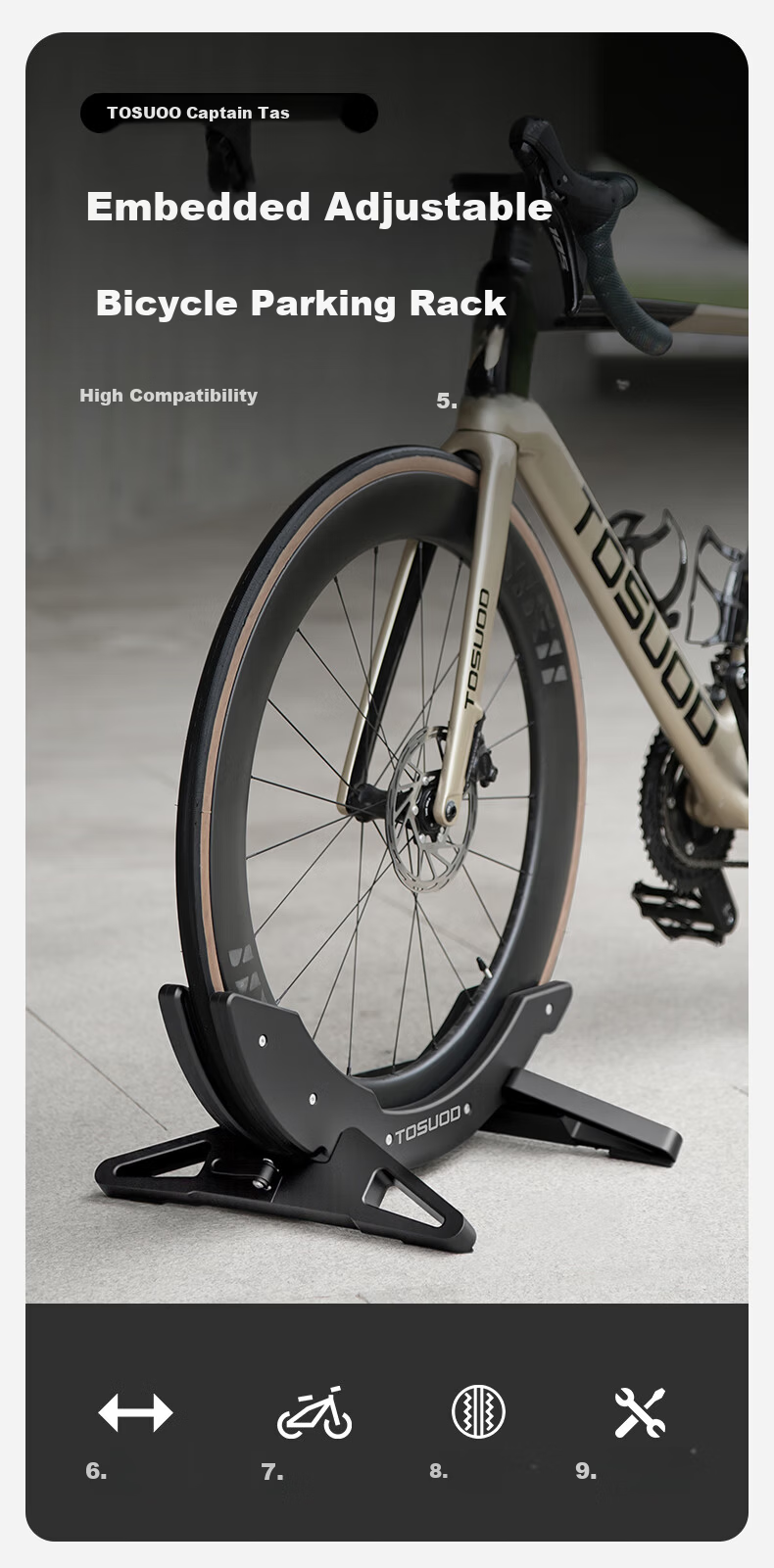 Captain Tas Bicycle Parking Rack Road Mountain Bike Display Stand Adjustable Base Fixed Kickstand Home Use Black 1
