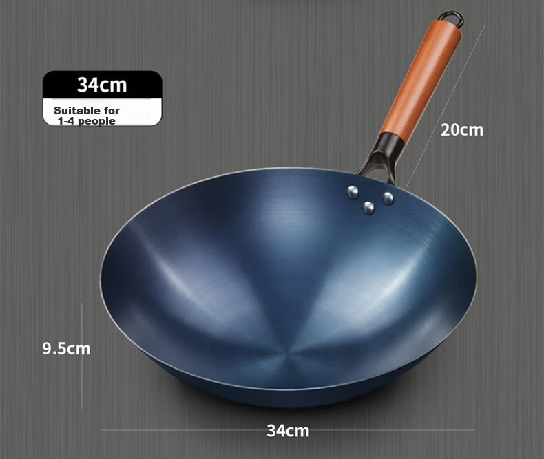 Quanpinwu Cast Iron Stir-Fry Pan Non-Coated Seasoned Non-Stick Round Bottom Large Capacity Gas Stove Wok with Lid 36cm 15