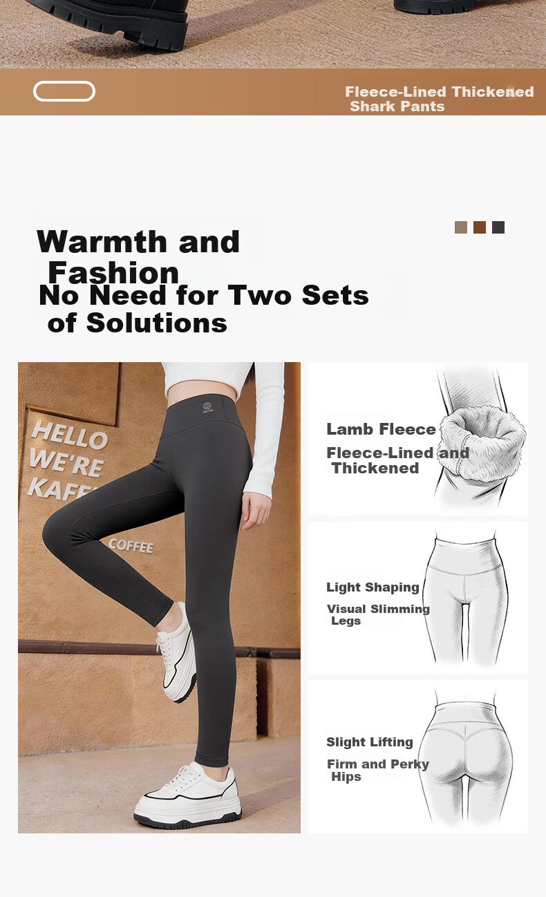 Avandi 400g Lambswool Sharkskin Pants Women's Winter Fleece Thickened High-Waist Thermal Leggings 2