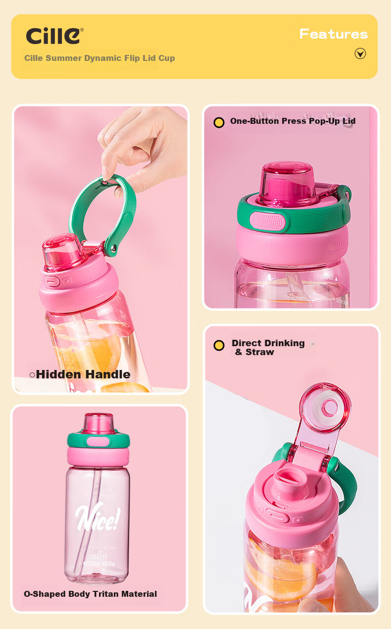 Xile Tritan Large Capacity Water Bottle Women's High-Value Straw Cup Student Outdoor Portable Sports Direct Drinking Cup Summer 2
