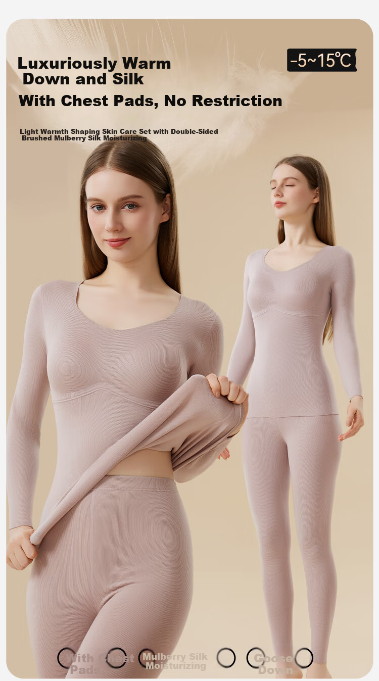 MiiOW Women's Thermal Underwear Set with Chest Pad, Fleece-Lined, Thickened, Seamless Black Autumn Top and Bottom, Size 2XL 1