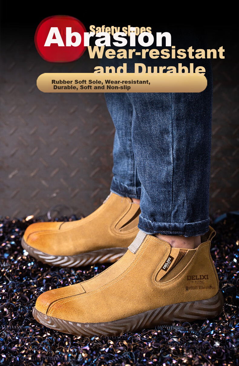 DELIXI ELECTRIC Men's Work Safety Shoes Suede Leather Steel Toe Anti-Smash Puncture Slip-Resistant Wear-Resistant Welding Fireproof Protective Shoes 9
